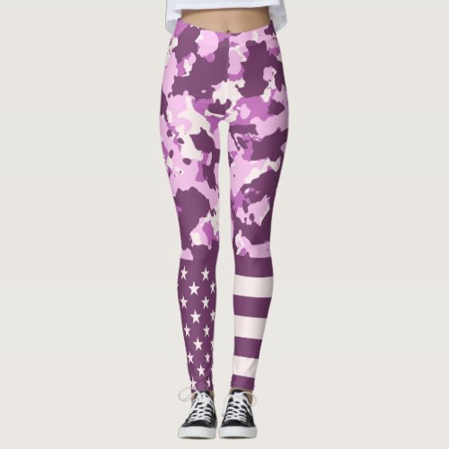 USA Flag Military Pink Camo Leggings