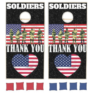 USA Flag Military Soldiers Camo Silhouette Troop Cornhole Set