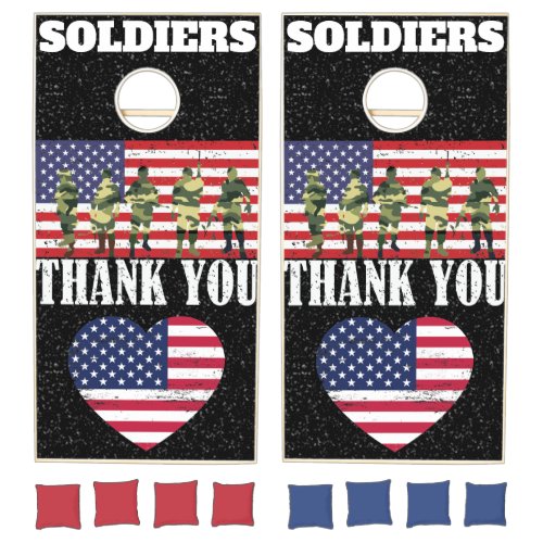 USA Flag Military Soldiers Camo Silhouette Troop Cornhole Set