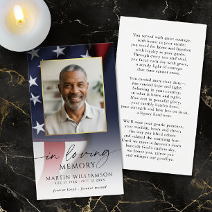 USA Flag Military Sympathy Photo Prayer Card