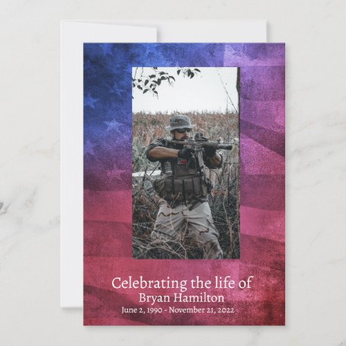 USA Flag Military Veteran Funeral Prayer Card