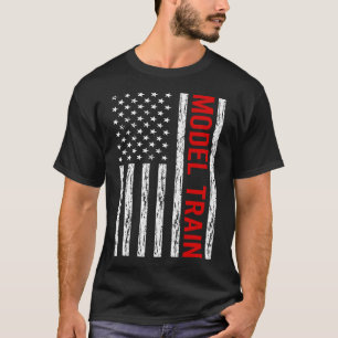 USA Flag Model Train Trains Railroad Railway T-Shirt