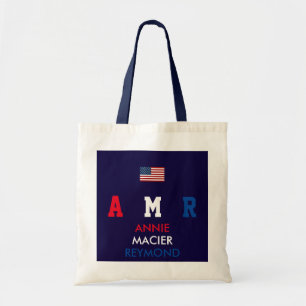 USA flag monogram personalized initials/name Tote Bag