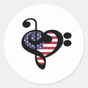 USA Flag Music Heart - American Pride Musician Classic Round Sticker