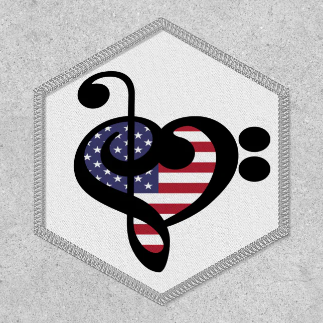 USA Flag Music Heart - American Pride Musician Patch (Front)