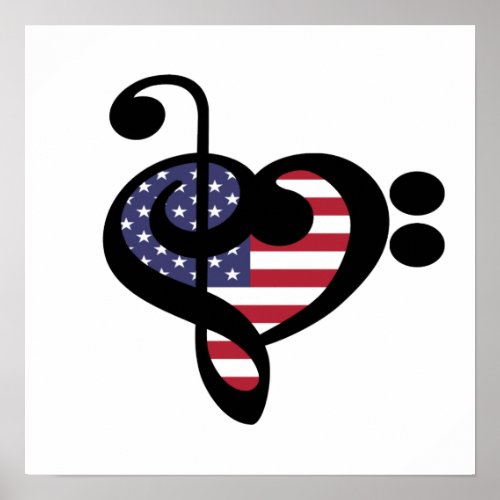 USA Flag Music Heart _ American Pride Musician Poster