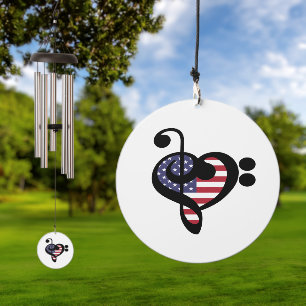 USA Flag Music Heart - American Pride Musician Wind Chime