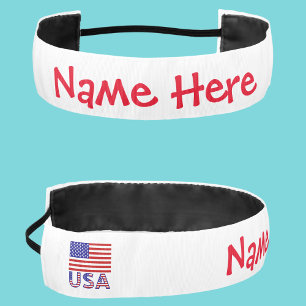 USA Flag Name Personalized Athletic Headband