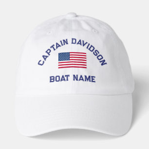 USA Flag Nautical Boat Name Captain Hat
