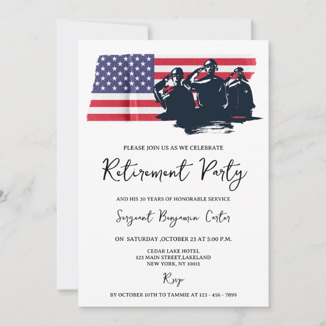 USA Flag Navy Army Military Retirement Party  Invitation (Front)