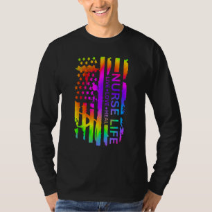 USA Flag Nurse life  Rainbow Colourful Men Women L T-Shirt