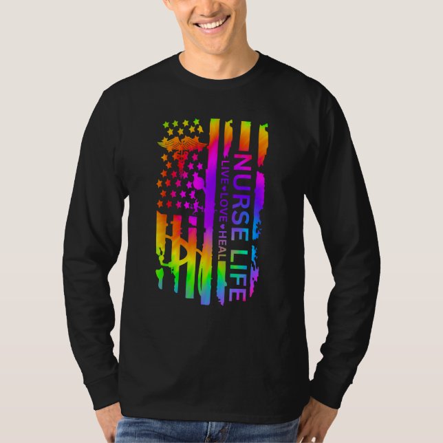 USA Flag Nurse life  Rainbow Colourful Men Women L T-Shirt (Front)