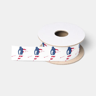USA Flag of America Skiing American skier Satin Ribbon