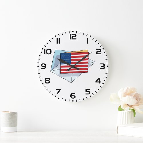 USA Flag On A Card Large Clock
