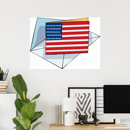 USA Flag On A Card Poster