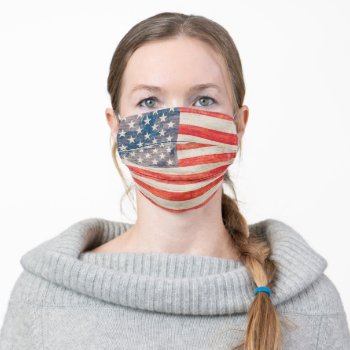 Usa Flag On Wood Adult Cloth Face Mask by RodRoelsDesign at Zazzle