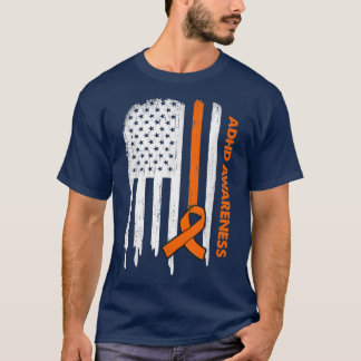 USA Flag Orange Ribbon ADHD Awareness 1244 T-Shirt