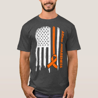 USA Flag Orange Ribbon ADHD Awareness  T-Shirt
