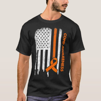 USA Flag Orange Ribbon COPD Awareness T-Shirt