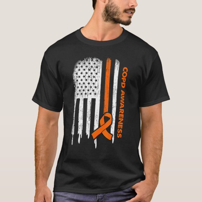 Usa Flag Orange Ribbon Copd Awareness T-Shirt (Front)
