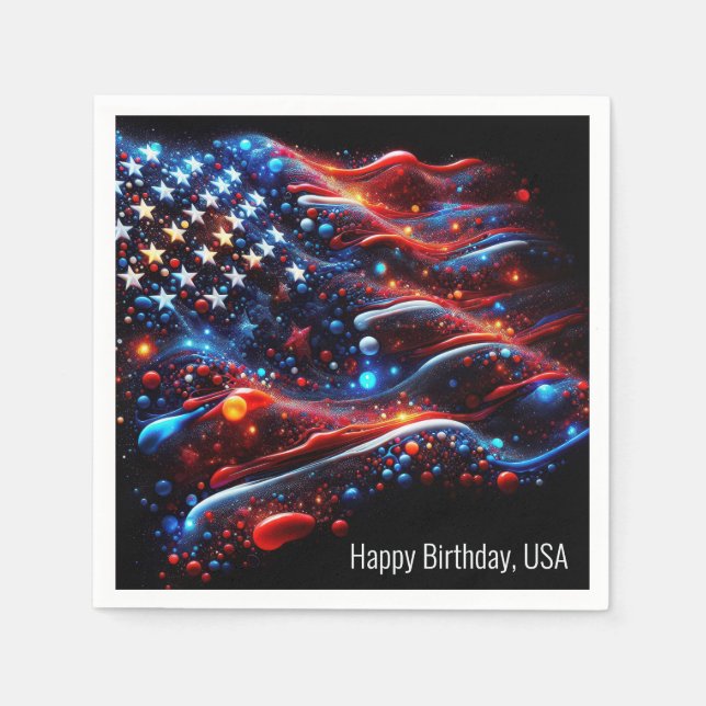 USA Flag Paint Splatters 4th Of July Napkins (Front)