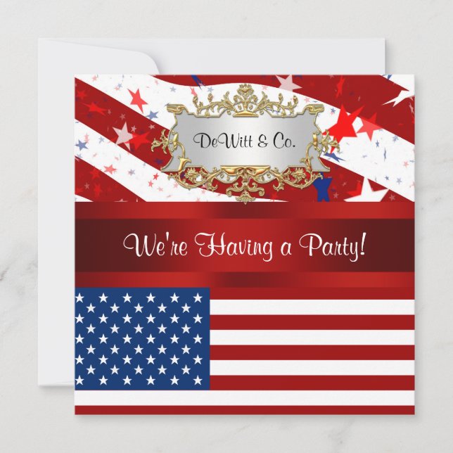 USA Flag Party Invitation Red White Blue (Front)