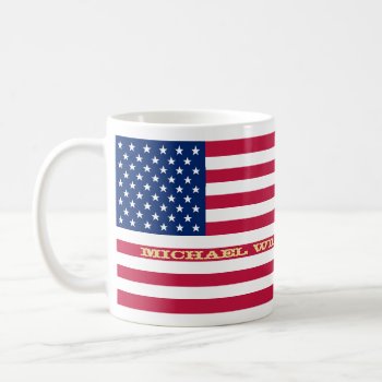 Usa Flag Patriotic America Custom Name Monogram Coffee Mug by iCoolCreate at Zazzle