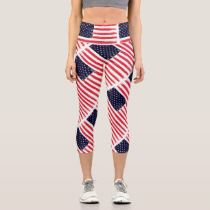 USA Flag Patriotic American Flag Red White Blue Capri Leggings