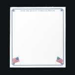 USA Flag Patriotic American Personalized Notepad<br><div class="desc">A stylish notepad that you can personalize with your own text including a name. The design features a Greek Key corner border with watercolor USA flag images (these were originally handpainted by me before being scanned into digital form). . You can change the color of the border (currently a mid...</div>