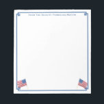 USA Flag Patriotic American Personalized Notepad<br><div class="desc">A stylish notepad that you can personalize with your own text including a name. The design features a Greek Key corner border with watercolor USA flag images (these were originally handpainted by me before being scanned into digital form). . You can change the color of the border (currently a mid...</div>