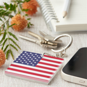 USA Flag Patriotic American Red White Blue Keychain