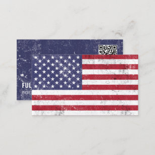 USA Flag Patriotic American Red White Blue QR Code Business Card