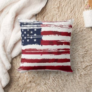 USA Flag Patriotic American Red White Blue Throw Pillow