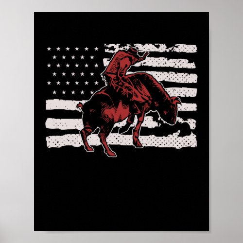 USA Flag Patriotic American Rodeo Bull Rider Poster