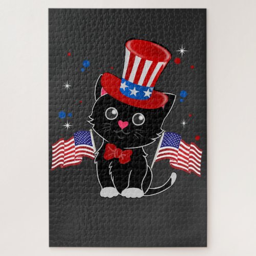 USA Flag Patriotic Black Cat  Jigsaw Puzzle