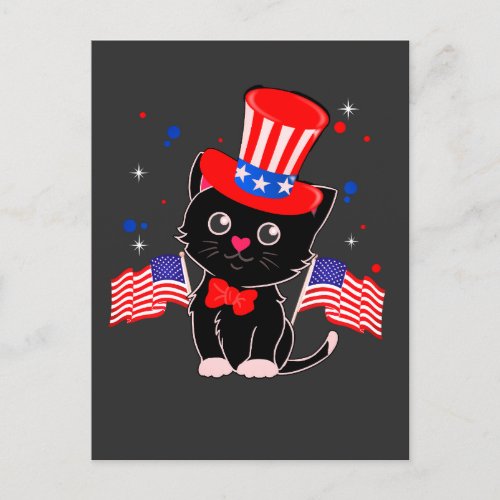 USA Flag Patriotic Black Cat Postcard