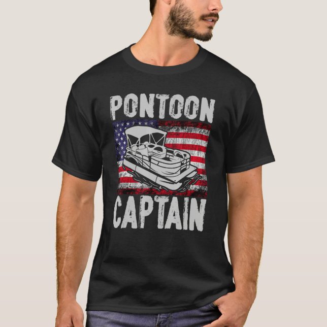 Usa Flag Patriotic Boat Captain American Pontoon C T-Shirt (Front)