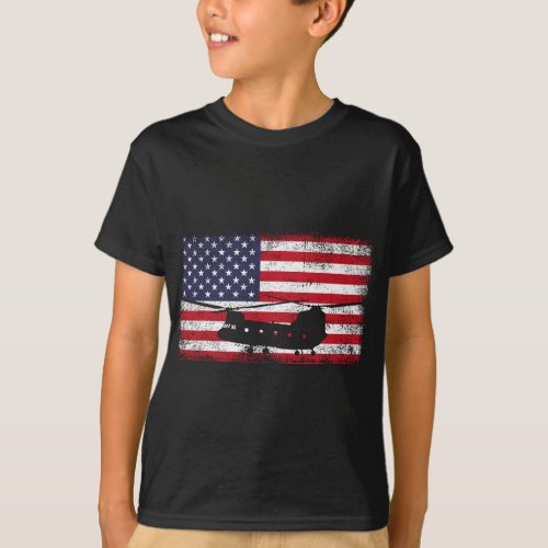 USA Flag Patriotic CH_47 Chinook Helicopter Army D T_Shirt