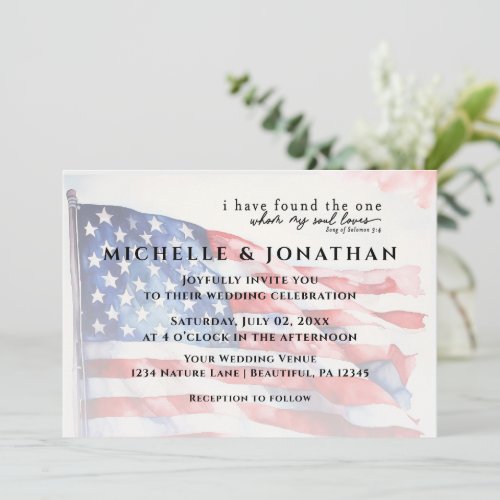 USA Flag Patriotic Christian Bible Verse Wedding Invitation