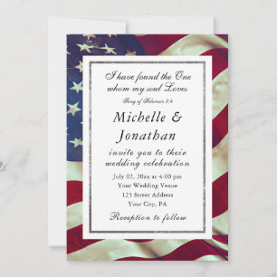 USA Flag Patriotic Christian Bible Verse Wedding Invitation