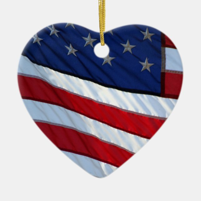 USA Flag Patriotic Christmas Ceramic Ornament (Front)