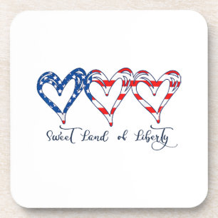 USA Flag Patriotic Hearts 4th of July Sweet Land o Beverage Coaster