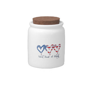 USA Flag Patriotic Hearts 4th of July Sweet Land o Candy Jar