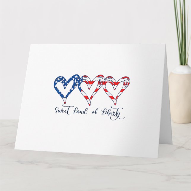 USA Flag Patriotic Hearts 4th of July Sweet Land o Card (Front)