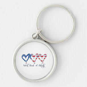 USA Flag Patriotic Hearts 4th of July Sweet Land o Keychain