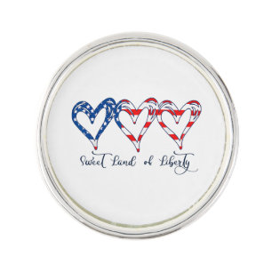 USA Flag Patriotic Hearts 4th of July Sweet Land o Lapel Pin