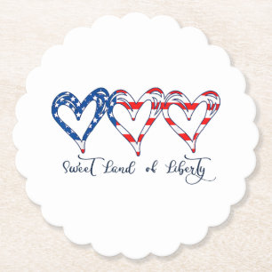 USA Flag Patriotic Hearts 4th of July Sweet Land o Paper Coaster