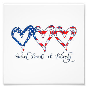 USA Flag Patriotic Hearts 4th of July Sweet Land o Photo Print