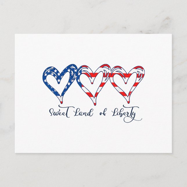 USA Flag Patriotic Hearts 4th of July Sweet Land o Postcard (Front)