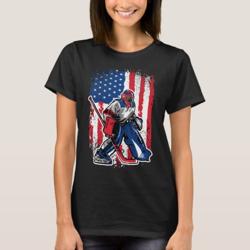 Usa Flag Patriotic Ice Hockey Goalie  T_Shirt